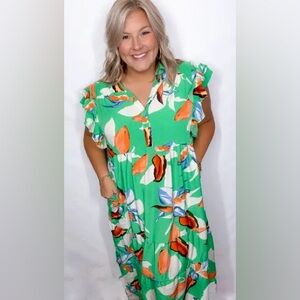 Umgee Boutique Green Floral Midi Dress XL get ready for fall